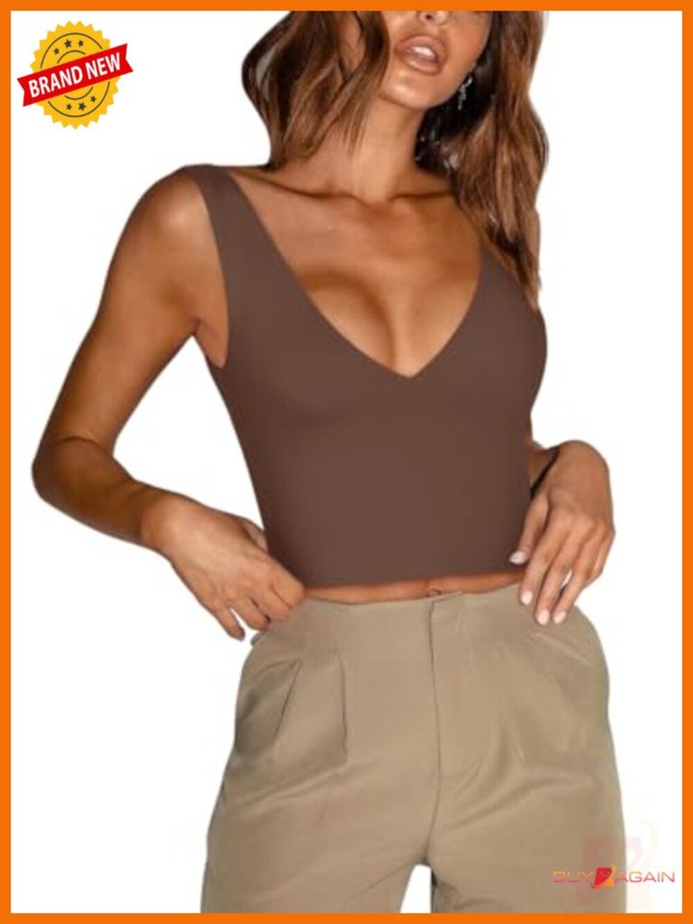Plunge Deep V Neck Sleeveless Backless Crop Tank Top - Sexy Double Layer